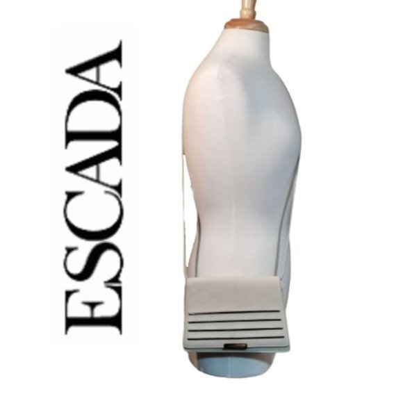 ESCADA Cream Suede Crossbody/Clutch w/ Black Piping - Picture 1 of 11